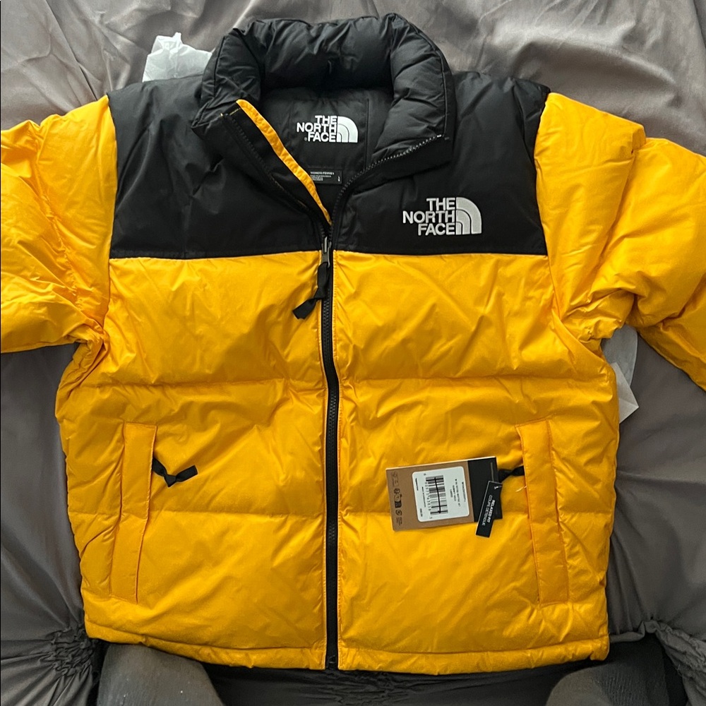 The North Face retro nuptse Yellow and Black Jacket